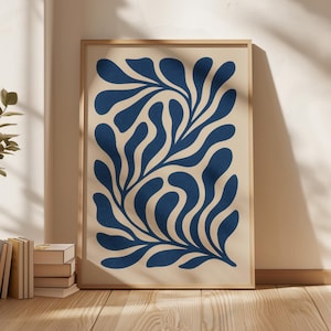 Botanic Form No. 002 (Indigo) – Modern Abstract Botanical Print, Matisse Style Wall Art, Minimalist Plant Poster, Navy Blue Digital Download