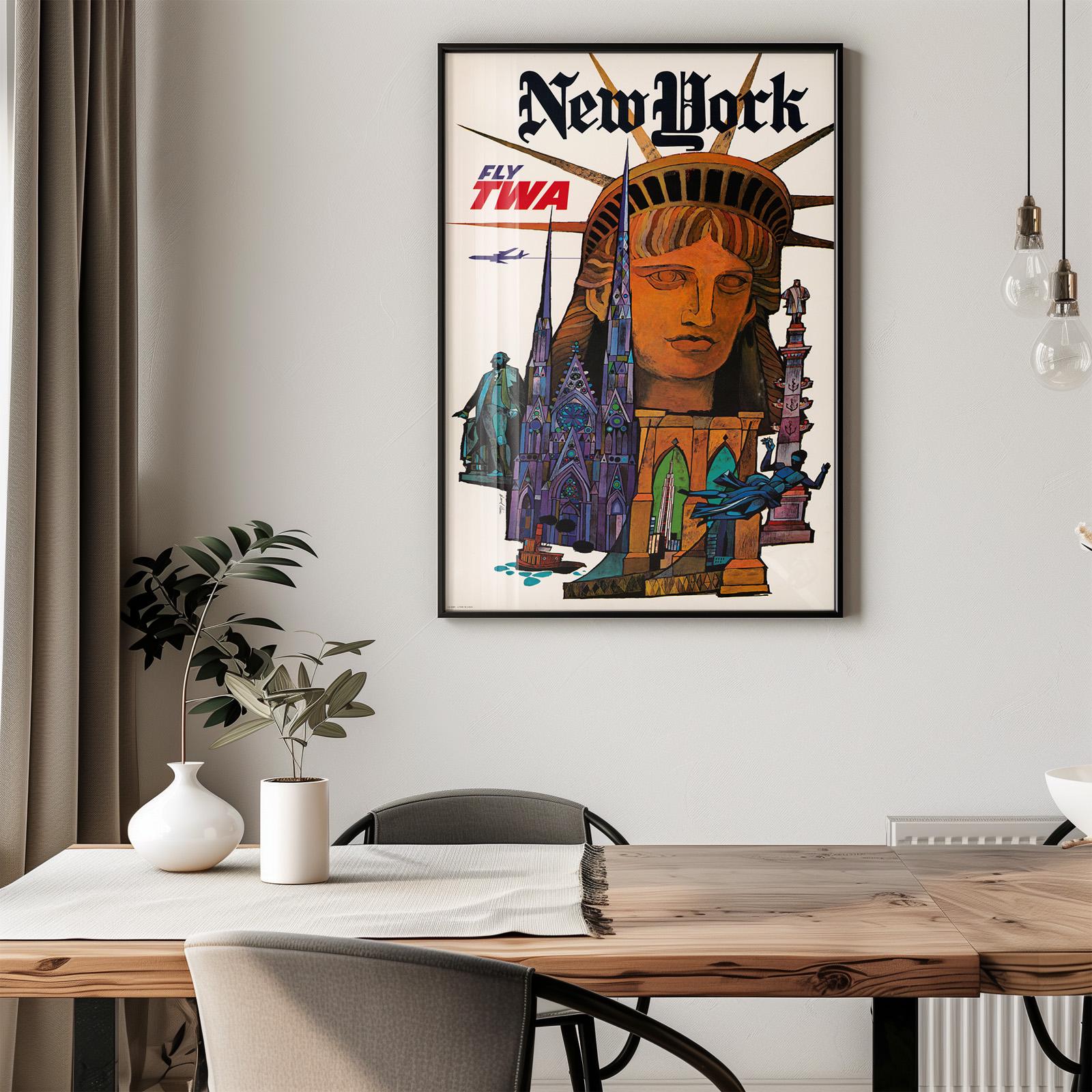 New York Fly TWA Poster - 1960 Travel Print by David Klein