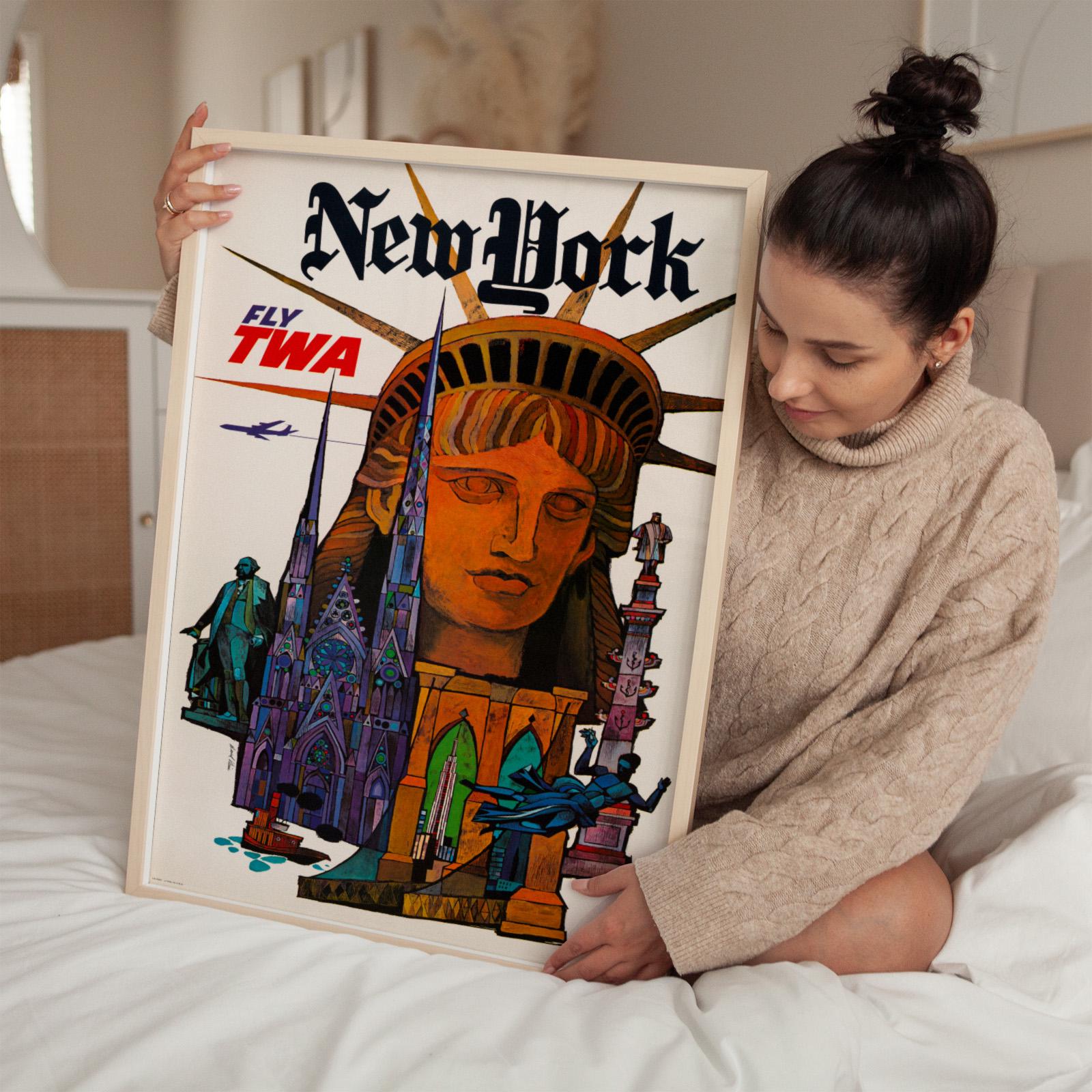 ニューヨーク・フライTWAポスター - 1960年 デビッド・クライン作 旅行 