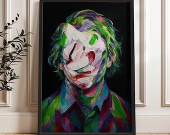Last Laugh Print - Abstract Joker-Inspired Wall Art, Distorted Face Painting Poster, Bold Color Portrait for Home, Studio, Creative Office