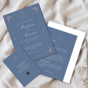Elegante suite di inviti per matrimonio in blu navy e oro / Inviti formali senza tempo con RSVP e dettagli / Set stampabile o stampato