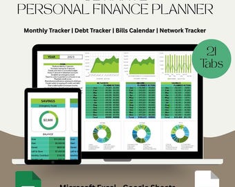 Personal Finance Budget Planner for Google Sheets & Excel with Monthly Expense Tracker, Bill Organizer, Budget Sheets and Savings Goals