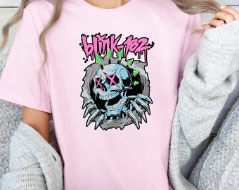 Blink 182 with Skeleton Shirt, Blink 182 Six Arrow Skull T-Shirt, Blink 182 Rock Tee, Smile Face T-shirt, Blink 182 The World Tour Shirt