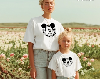 Mickey Head Checkered T-Shirt, Mickey Head Matching Shirt, Disney Lovers Tee, Checkered Mickey Ears Tee, Mickey Mouse Shirt