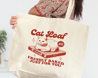 Cat Loaf Freshly Baked Just For You Tote Bag, Retro Cat Graphic Bag, Cat Loaf Bootleg Tote, Cat Loaf Bag, Pet Lover Tote Bag