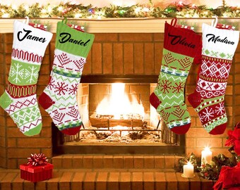 Personalized Knit Christmas Stocking, Handmade Holiday Stocking with Custom Name, Knit Holiday Stocking, Personalized Christmas Gift STC6