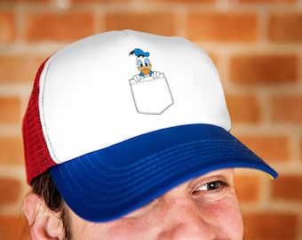 Donald Duck in Pocket Foam Mesh-Back Trucker Cap, Donald Duck Hat, Mickey Friends Hat, Magic Kingdom Cap, Disney Vacation Hat
