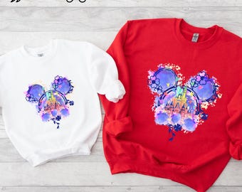 Mickey Disney Castle Sweatshirt, WDW Sweatshirt, Disney Matching Sweatshirt, Mickey Head Watercolor Sweatshirt, Disney Vacation Sweatshirt