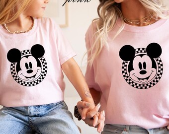 Mickey Head Checkered T-Shirt, Mickey Head Matching Shirt, Disney Lovers Tee, Checkered Mickey Ears Tee, Mickey Mouse Shirt