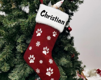 Custom Paw Print Christmas Stocking, Personalized Pet Stocking for Dogs & Cats, Holiday Decoration, Pet Lover Gift STC1