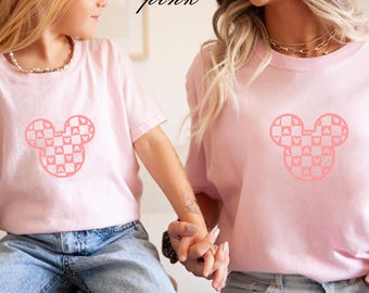 Checkered Mickey Head T-Shirt, Mickey Head Matching Shirt, Disney Character Tee, Chekered Mickey Ears Tee, Disney Mickey Mouse Shirt