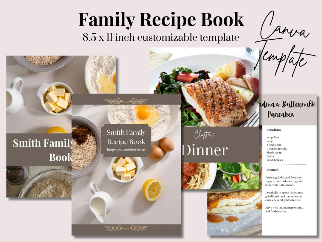 Editable Family Recipe Book Template: Canva Digital Cookbook (8.5x11 In ...