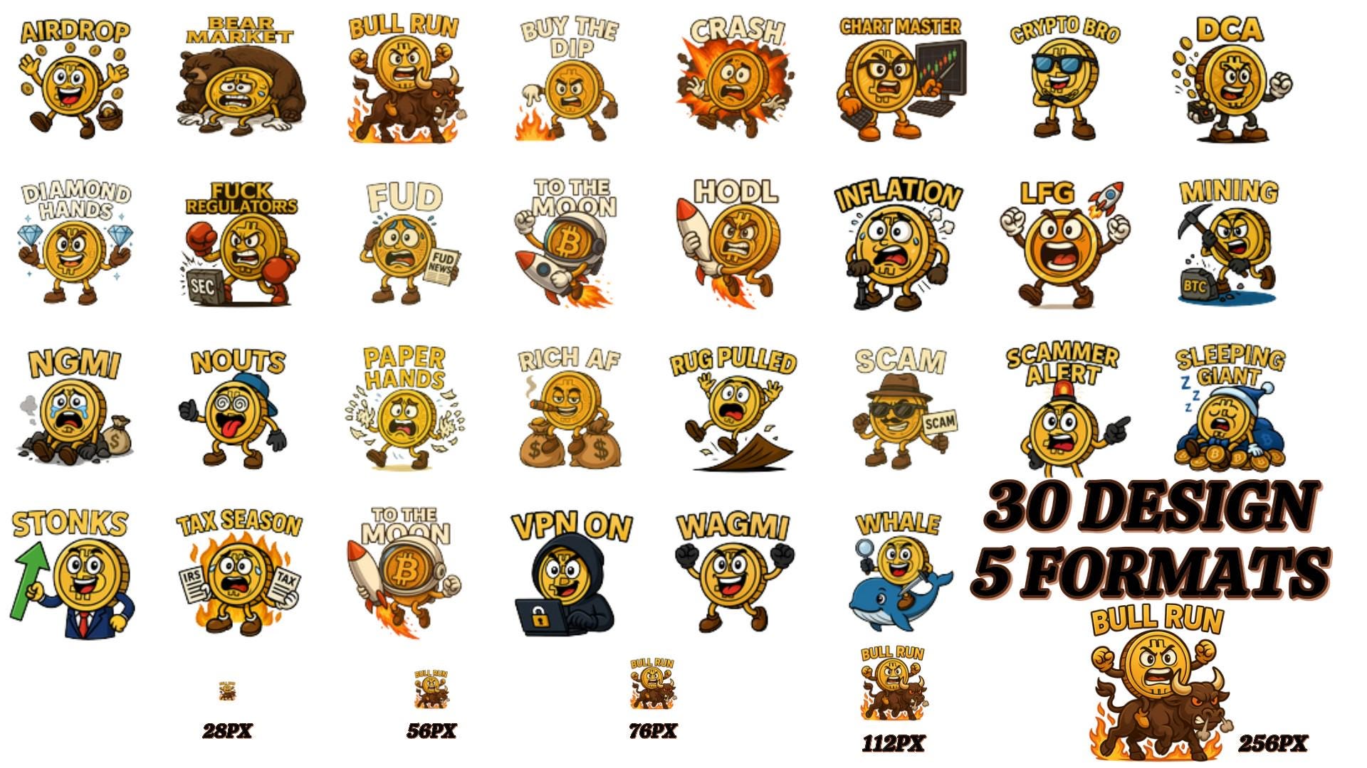 TwitchとDiscord用のビットコイン絵文字30種類 | 暗号PNGパック | 面白いBTCミームステッカー | 透明なストリーム絵文字  28px 56px 76px 112px 256px - Etsy 日本