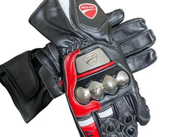 Ducati Racing Leather Motorcycle Gloves | Protective Biker Wear for Men & Women
