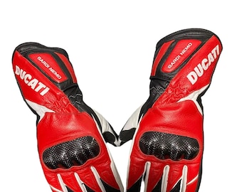 Ducati Racing Leather Motorcycle Gloves | Protective Biker Wear for Men & Women