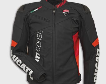 Giacca da moto Ducati Corse C6 Racing in pelle rossa – Abbigliamento da motociclista premium da uomo / Giacca da moto in vera pelle