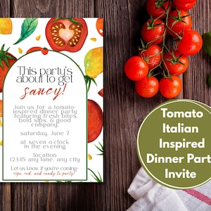 Invitación a una cena con tomates: temática de jardín italiano (edición digital en Canva)