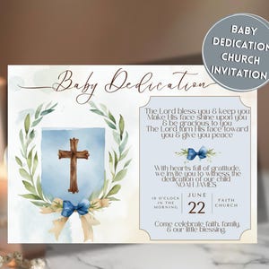 faire-part de dédicace bébé garçon | Église | Baptême | Baptême | Religieux moderne | Invitation imprimable et numérique | Modèle modifiable Canvas