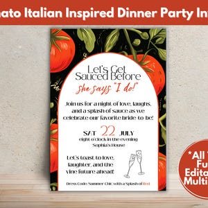Invitación para fiesta de tomates / Menú para brunch, almuerzo y cena / Invitación de cumpleaños / Despedida de soltera / Imprimible y digital / Plantilla editable de Canva