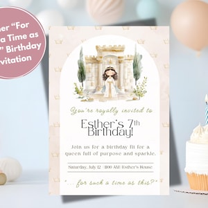 Esther Birthday Invitation | Bible Story | Christian Girls Party | Queen Esther | Printable & Digital Invite | Editable Canva Template