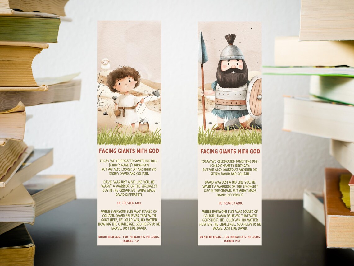 David and Goliath Bookmarks: Faith-based Party Favors (editable Canva ...