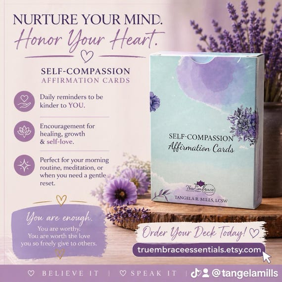 50 Self-Compassion Affirmation Cards for Self-love, Self-forgiveness, Positive thinking, Inspiration, and Healing