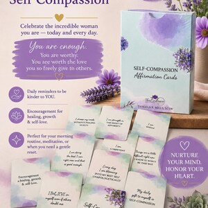 50 Self-Compassion Affirmation Cards for Self-love, Self-forgiveness, Positive thinking, Inspiration, and Healing image 1