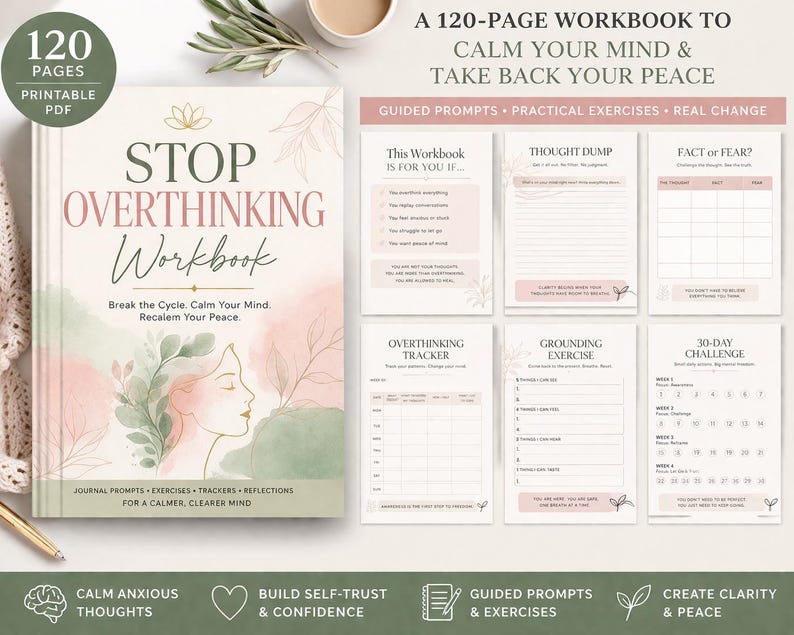 Stop Overthinking Workbook Printable PDF, Anxiety & Self-help Journal ...