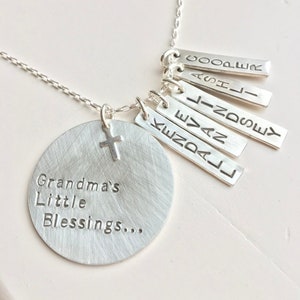 Grandma's little blessings necklace, sterling silver grandchild jewelry,  stamped family necklace, Meme, Nana, Nani, baby jewelry