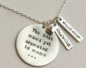 Mother necklace, meme, grandma, Nani, necklace, silver stamped necklace, children's names personalized, mothers day family necklace