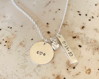 Anniversary necklace, relationship jewelry, personalized necklace, Stamped necklace, name jewelry, engraved jewelry, couples jewelry