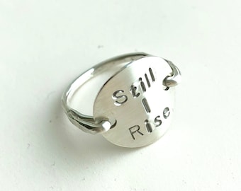 Still I rise, Sterling silver Ring, Gold, Initial, stamped monogram jewelry, engraved ring, personalized ring, name ring, wire wrapped ring