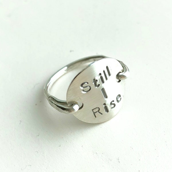 Still I rise, Sterling silver Ring, Gold, Initial, stamped monogram jewelry, engraved ring, personalized ring, name ring, wire wrapped ring