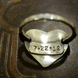 Sterling silver or gold stamped heart ring, anniversary date, wedding ring, initial customized boyfriend, engraved ring,name ring,