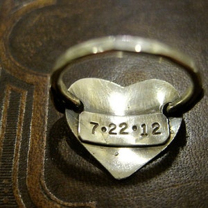 Sterling silver or Gold stamped heart ring, anniversary date, initial, customized, boyfriend wedding ring, engraved ring, name ring