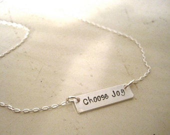 Bar necklace, Choose Joy bar necklace, sterling silver hand stamped jewelry, custom necklace, engraved inspirational jewelry