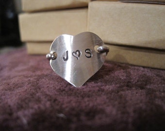 sterling silver stamped heart ring anniversary date initial customized boyfriend wedding