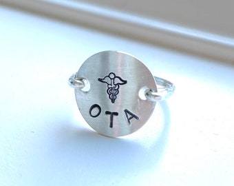 Medical symbol ring, Sterling silver Ring, gold filled, stamped jewelry, engraved ring, personalized ring, name ring, wire wrapped ring