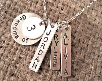 Grandma of 3 necklace with children's names sterling silver