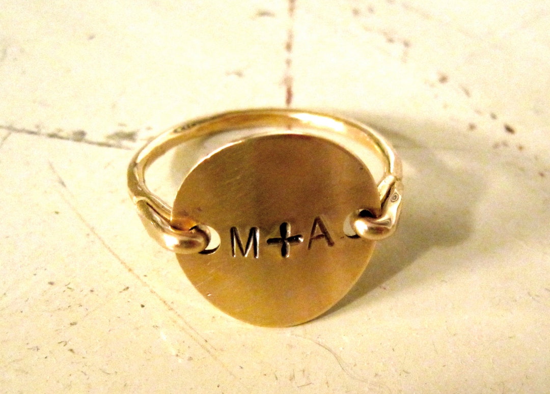 Gold Stamped Ring, Initial Ring, Engraved Ring, Anniversary Gift