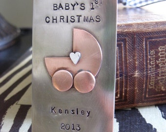 Baby's first Christmas ornament, 1st Christmas, personalized stamped ornament, baby shower gift, family ornament, custom ornament