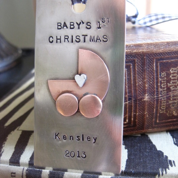 Baby's first Christmas ornament, 1st Christmas, personalized stamped ornament, baby shower gift, family ornament, custom ornament