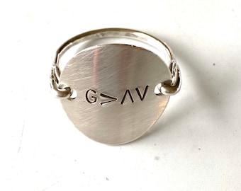 God is greater then our ups and downs, Sterling silver Ring,Initial, stamped monogram jewelry, engraved ring, personalized ring, name ring,