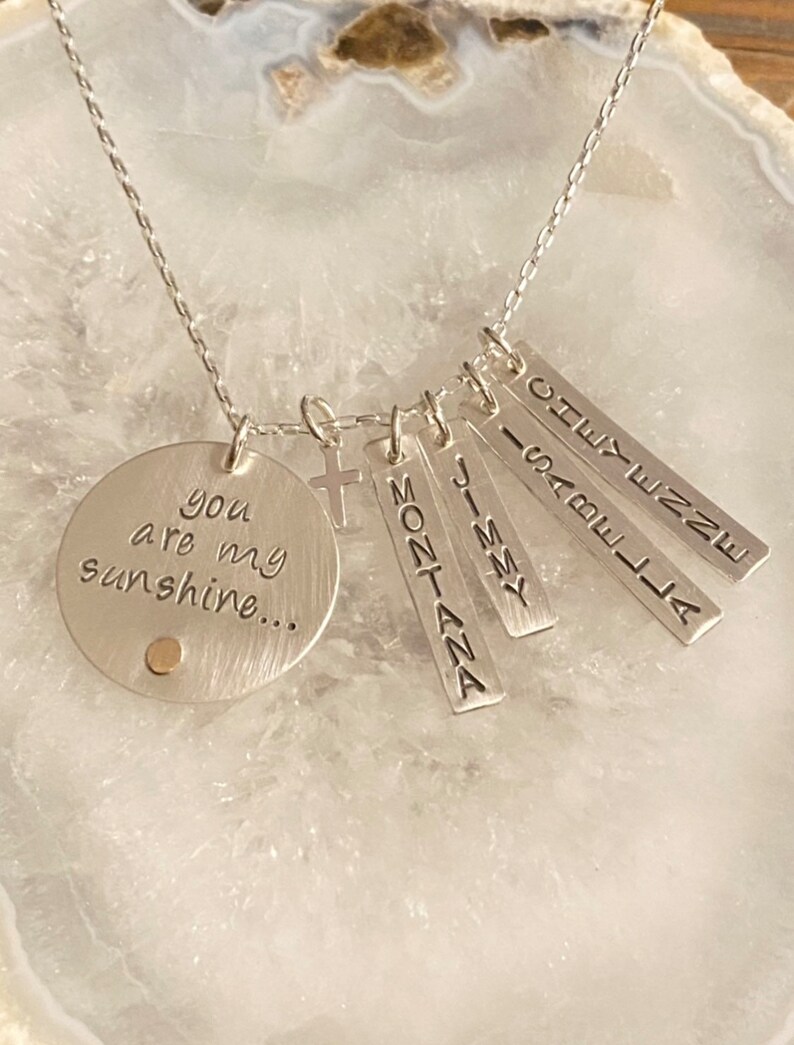 You are my Sunshine, Mommy necklace, Personalized family necklace, engraved jewelry, Custom necklace, children's names, name necklace image 3