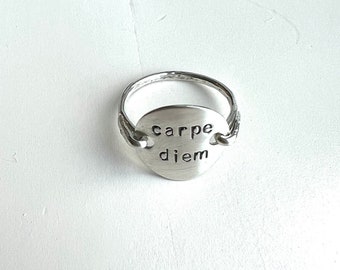Carpe diem ring, Sterling silver Ring, gold filled, Initial, stamped jewelry, engraved ring, personalized ring, name ring, wire wrapped ring
