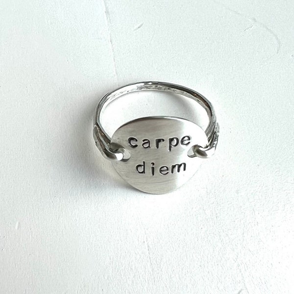 Carpe diem ring, Sterling silver Ring, gold filled, Initial, stamped jewelry, engraved ring, personalized ring, name ring, wire wrapped ring