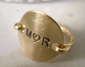 Gold or sterling silver Initial Ring, couples love ring, boyfriend, monogram engraved heart ring, personalized ring, push gift