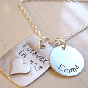 Forever in my heart sterling silver stamped necklace with heart, remembrance jewelry, loss necklace,loved one necklace, name personaized