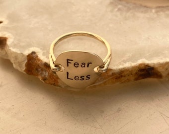 Fear Less ring, Sterling silver Ring, gold filled, Initial, stamped jewelry, engraved ring, personalized ring, name ring, wire wrapped ring