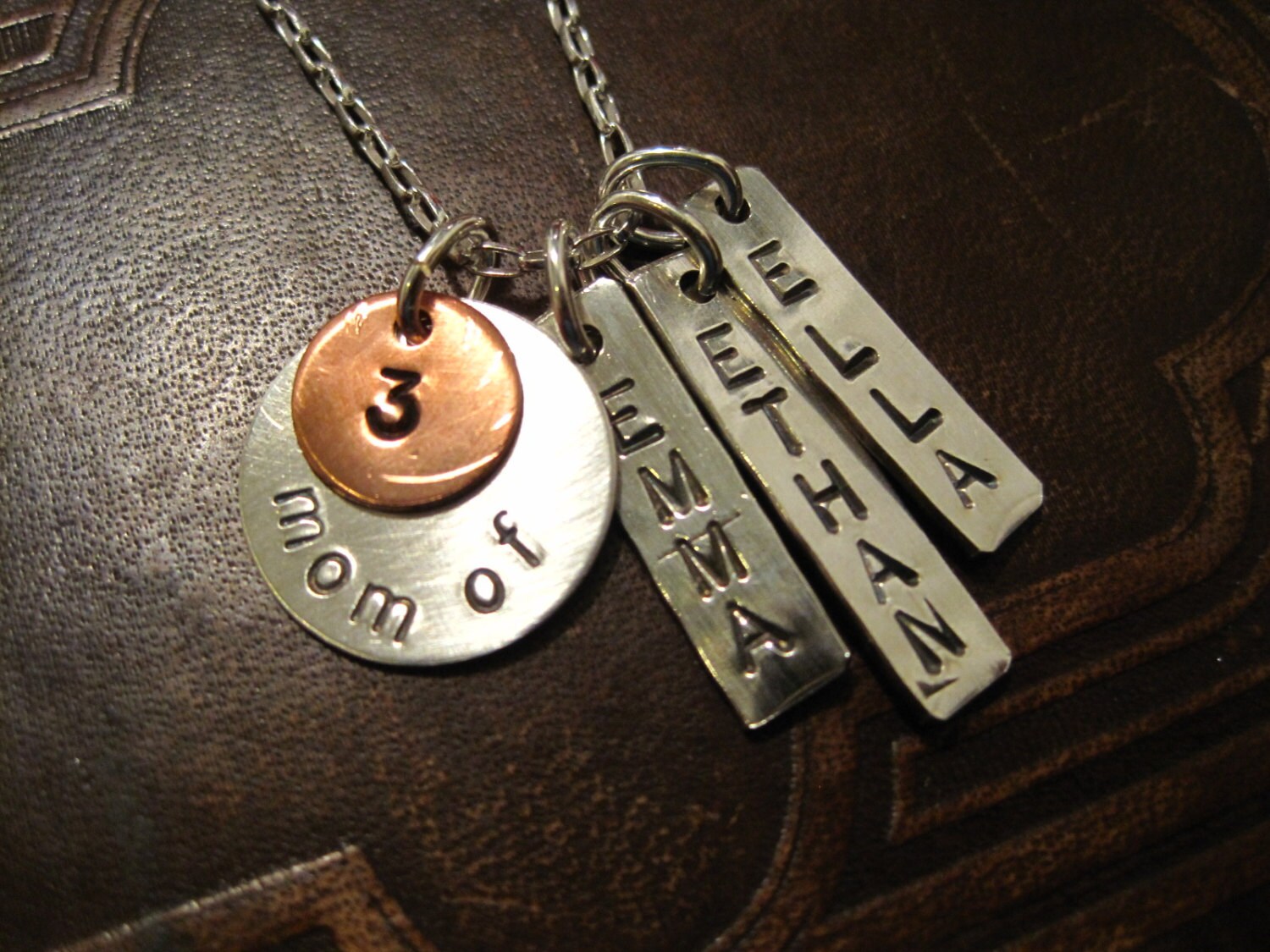 Mom of 3 Necklace With Children's Names Sterling Silver Etsy